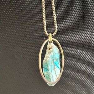 Gold and Blue stone Pendant Necklace